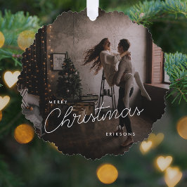 Modern Trendy Kerstmis | Donkere Dusky Couple-foto Ornament Kaart