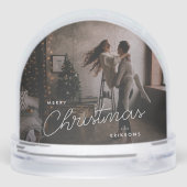 Modern Trendy Kerstmis | Donkere Dusky Couple-foto Sneeuwbol (Achterkant)