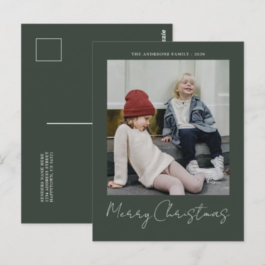 Modern Trendy Kerstmis | Forest Green Dark Dusky Briefkaart (Voorkant / Achterkant)