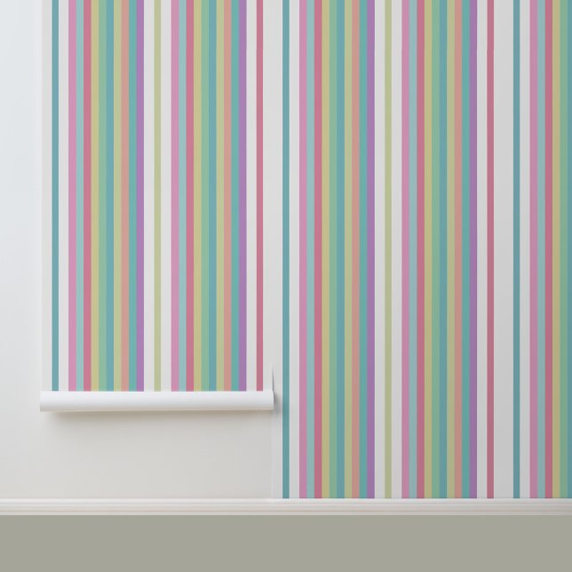 Modern Trendy Kleurrijk Streepjespatroon Behang (Stylish Colorful Stripes Peel and Stick Wallpaper.)