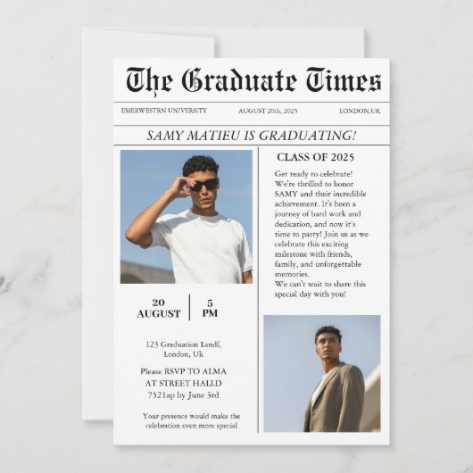 Modern Trendy krant foto afstuderen Kaart (Voorkant)