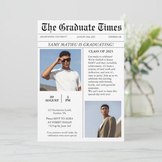 Modern Trendy krant foto afstuderen Kaart (Staand voorkant)