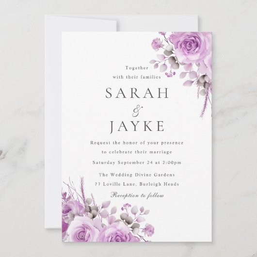 Modern trendy lavendel Roos Boho Floral Wedding Kaart (Voorkant)