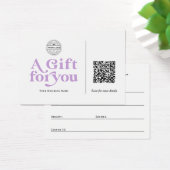 Modern Trendy Lavender QR-kaartje met cadeaubon Visitekaartje (Bureau)