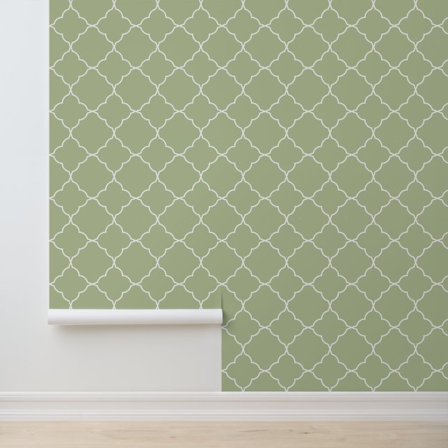 Modern Trendy Licht Groen Quatrefoil Behang (Applicatie)