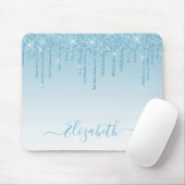 Modern Trendy Light Blue Glitter Stylish Script Muismat (Met muis)