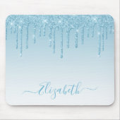 Modern Trendy Light Blue Glitter Stylish Script Muismat (Voorkant)