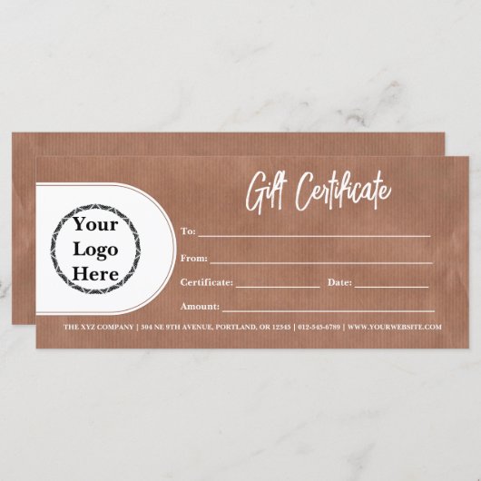 Modern Trendy Logo | Rustisch Kraft-cadeaubon (Voorkant / Achterkant)