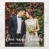Modern Trendy Love and Bedankt | Fotobruiloft Wijn Etiket (Enkel label)