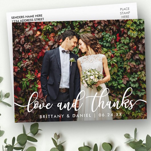 Modern Trendy Love and Bedankt | Weddenfoto Briefkaart