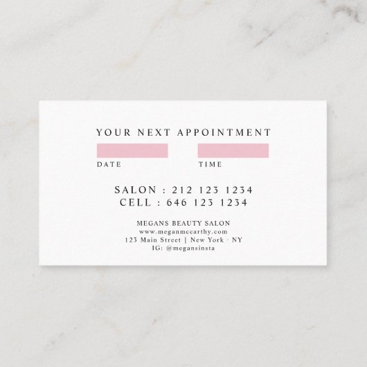 Modern Trendy Makeup Script Appointer Roze Visitekaartje (Achterkant)