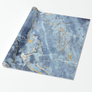 Modern Trendy Marble Pattern in Blue Gold Grey Cadeaupapier