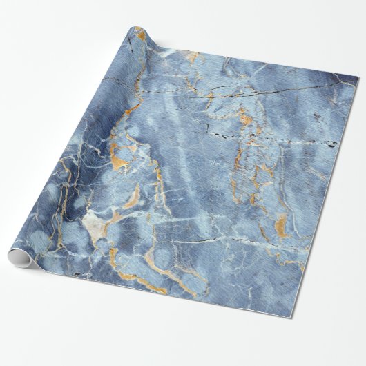 Modern Trendy Marble Pattern in Blue Gold Grey Cadeaupapier (Uitgerold)