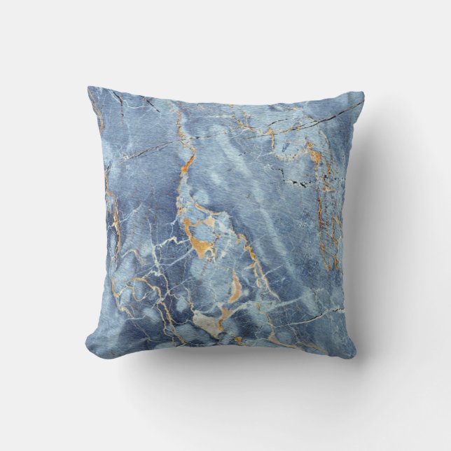 Modern Trendy Marble Pattern in Blue Gold Grey Kussen (Voorkant)