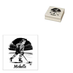 Modern trendy meisje spelen ijshockey gepersonalis rubberstempel