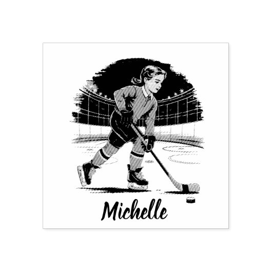 Modern trendy meisje spelen ijshockey gepersonalis rubberstempel (Afrduk)