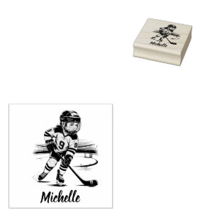 Modern trendy meisje spelen ijshockey gepersonalis rubberstempel
