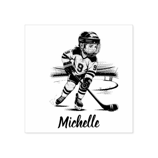 Modern trendy meisje spelen ijshockey gepersonalis rubberstempel (Afrduk)