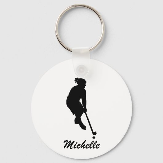Modern trendy meisje spelen ijshockey gepersonalis sleutelhanger (Voorkant)