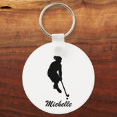 Modern trendy meisje spelen ijshockey gepersonalis sleutelhanger (Achterkant)
