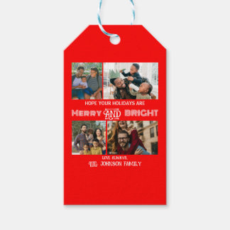 Modern trendy Merry and Bright Family Foto Cadeaulabel