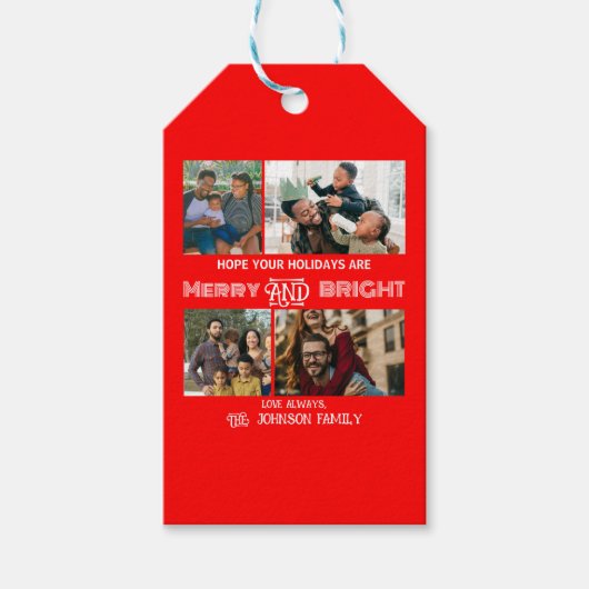 Modern trendy Merry and Bright Family Foto Cadeaulabel (Voorkant)