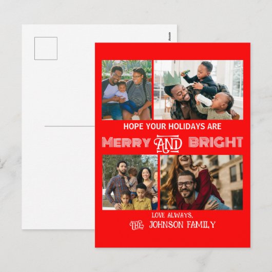 Modern trendy Merry and Bright Family Foto Feestdagenkaart (Voorkant / Achterkant)