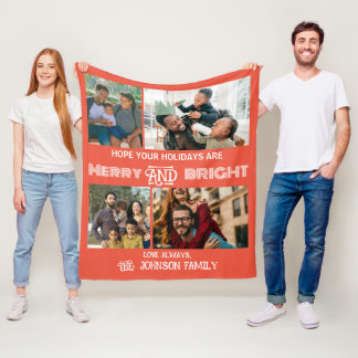 Modern trendy Merry and Bright Family Foto Fleece Deken