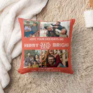 Modern trendy Merry and Bright Family Foto Kussen