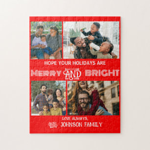 Modern trendy Merry and Bright Family Foto Legpuzzel