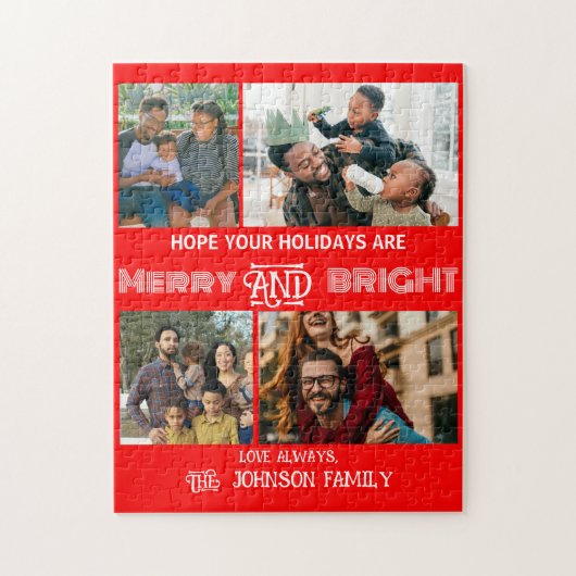 Modern trendy Merry and Bright Family Foto Legpuzzel (Verticaal)