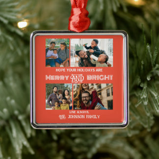 Modern trendy Merry and Bright Family Foto Metalen Ornament