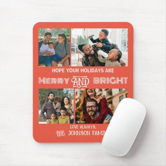 Modern trendy Merry and Bright Family Foto Muismat (Met muis)