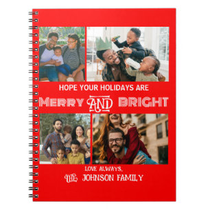 Modern trendy Merry and Bright Family Foto Notitieboek