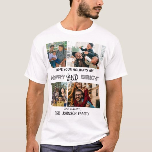 Modern trendy Merry and Bright Family Foto T-shirt (Voorkant)