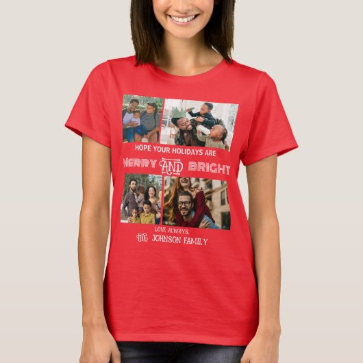 Modern trendy Merry and Bright Family Foto T-shirt (Voorkant)