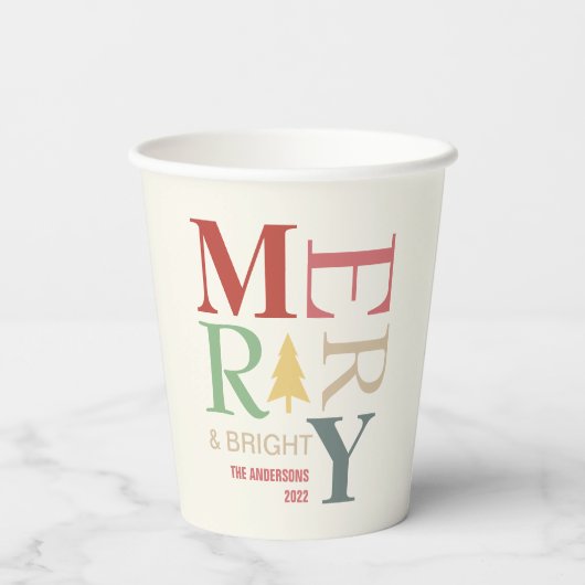 Modern Trendy Merry en helder minimalistisch kleur Papieren Bekers (Achterkant)