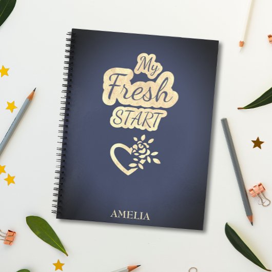 Modern Trendy Mijn Verse Start Navy Blauw en Beige Notitieboek