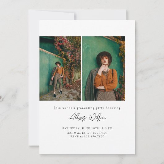 Modern Trendy Minimalist 3 foto Afstuderen Kaart (Achterkant)