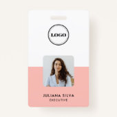 Modern Trendy Minimalist Photo | Blush Pink ID Badge (Voorkant)