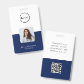 Modern Trendy Minimalist Photo | Navy Blue ID Badge (Voor- en achterkant)