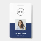 Modern Trendy Minimalist Photo | Navy Blue ID Badge (Voorzijde)