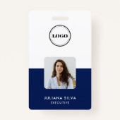 Modern Trendy Minimalist Photo | Navy Blue ID Badge (Voorkant)