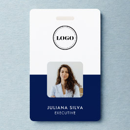 Modern Trendy Minimalist Photo | Navy Blue ID Badge