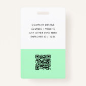 Modern Trendy Minimalist Photo | Neo Mint Green ID Badge (Achterkant)