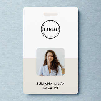 Modern Trendy Minimalist Photo | Neo Mint Green ID Badge