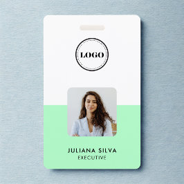 Modern Trendy Minimalist Photo | Neo Mint Green ID Badge