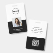 Modern Trendy Minimalist Photo | Simple Black ID Badge (Voor- en achterkant)