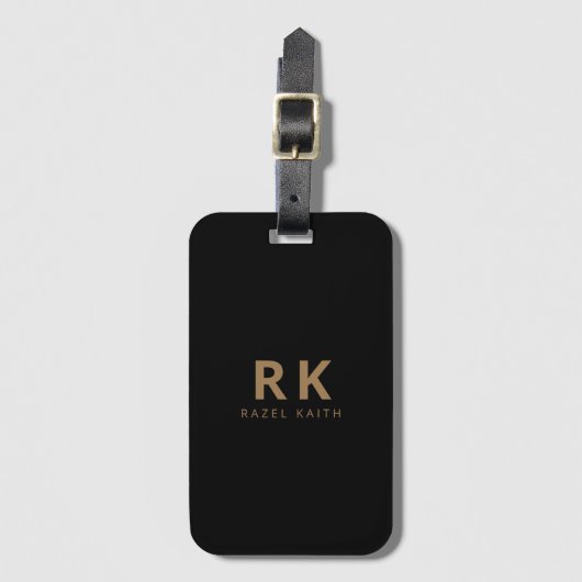 Modern Trendy Minimalist Zwart Goud Twee Monogram Bagagelabel (Voorkant (verticaal))