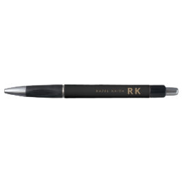 Modern Trendy Minimalist Zwart Goud Twee Monogram Pen